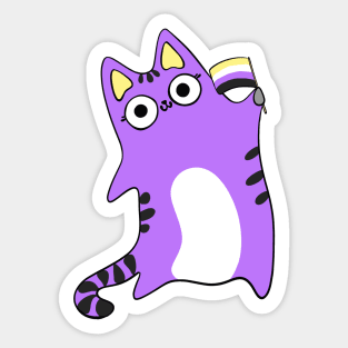 Nonbinary Pride Flag Waving Purple Cat Queer LGBTQIA non binary Sticker